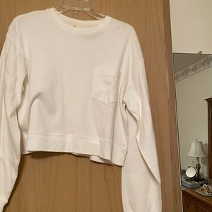Ann Taylor Action White Cotton Long Sleeve Sweatshirt Short Crop